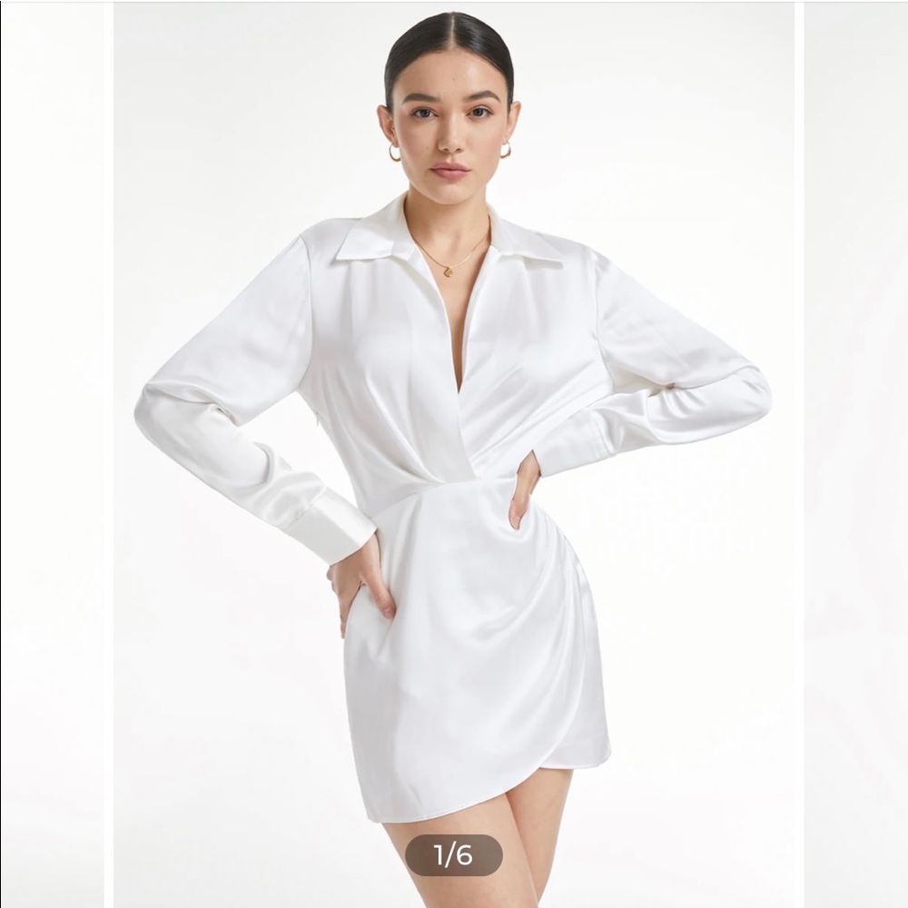 Satin Waist Cinch Collared Mini Overlay Dress